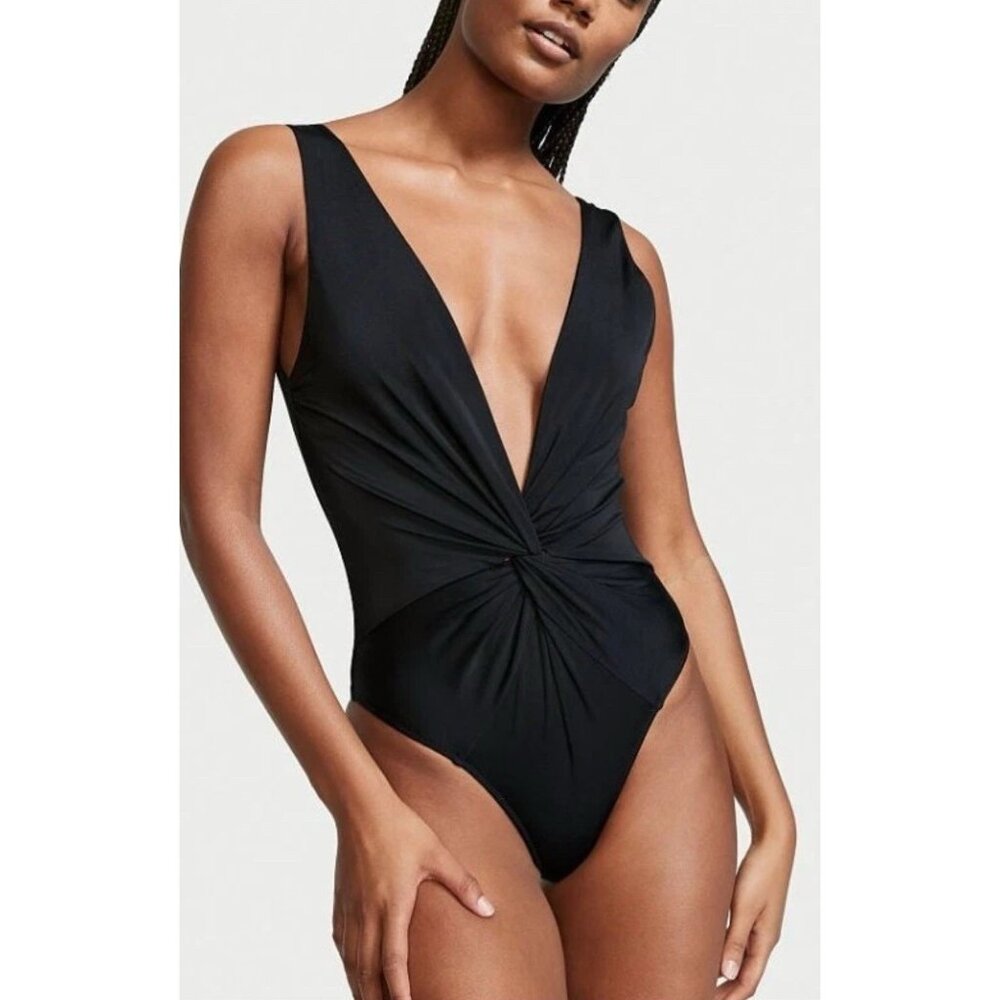 VS Victoria's Secret Twist Plunge one piece swimsuit XL‎ Black
